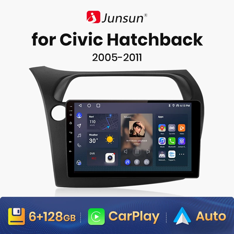 

Junsun V1 AI Voice Wireless CarPlay Android Auto Radio for Honda Civic Hatchback 2005 2006 4G Car Multimedia GPS 2din autoradio