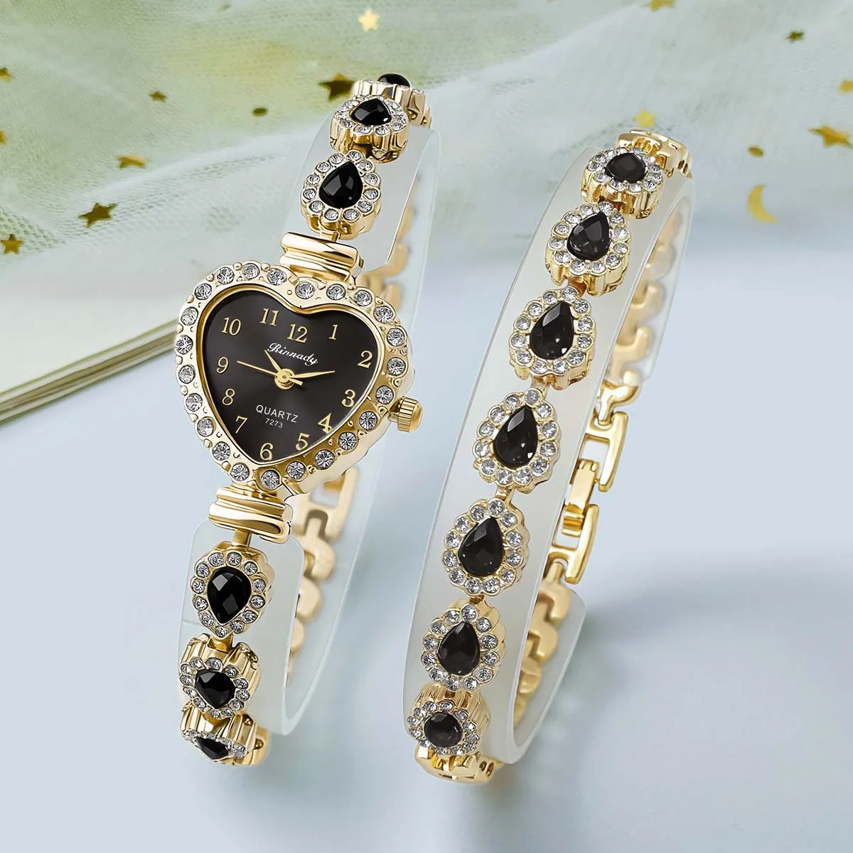 2pcs set temperament luxury diamond bracelet alloy quartz watch set