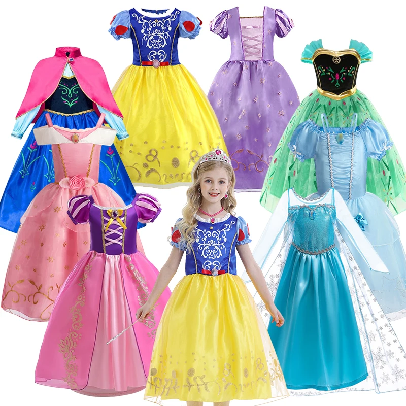 Princess Elsa Anna Princess Snow Queen Costume Dress Girl Halloween Rapunzel Carnival Clothes Kids Cosplay Cinderella Snow White