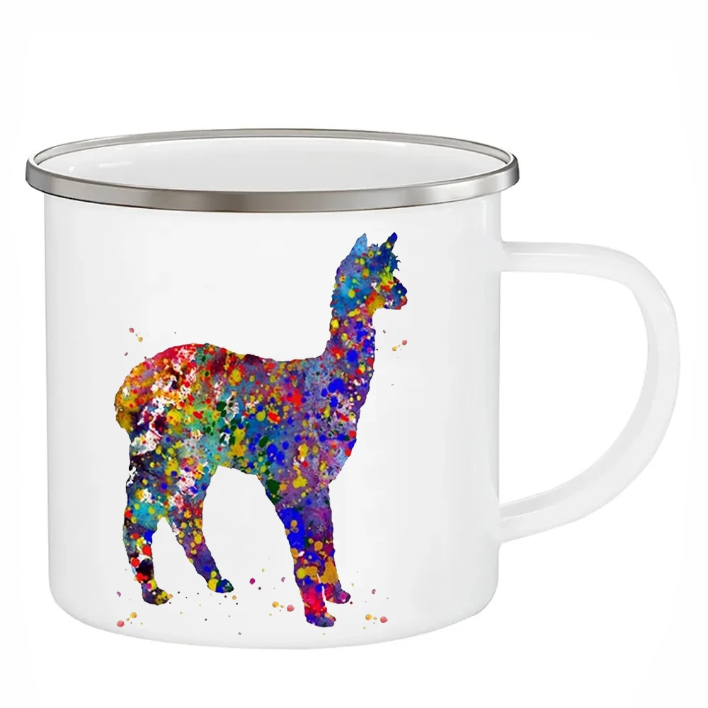 Watercolor Alpaca Cups Ceramic LLAMA Coffee Mugs Camel Enamel Mugen 12OZ Breakfast Drinkware Tableware for Kids Juice Milk Mug