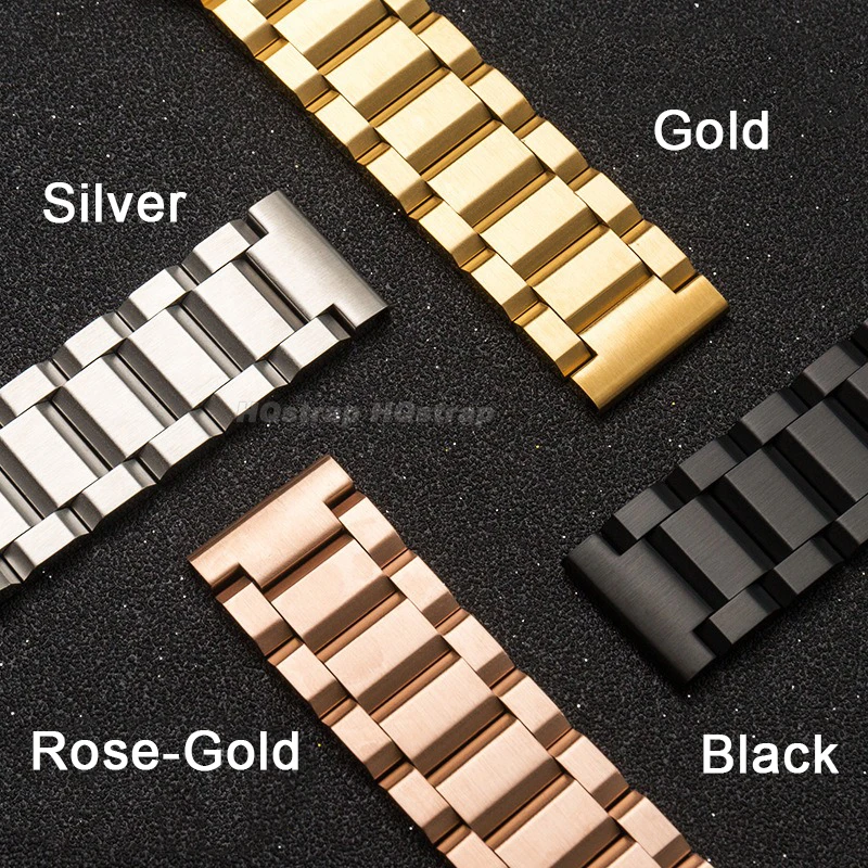 18mm 20mm 22mm Metal Watch Strap Stainless Steel Watchbands Three Beads Bracelet Universal Replacement Wristband Accessories