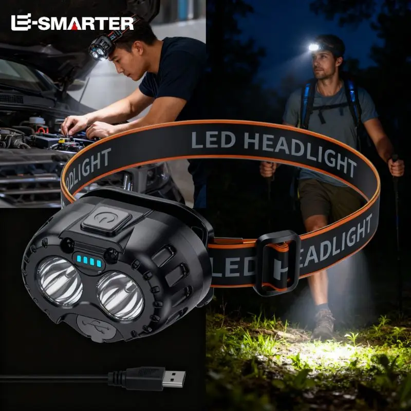 Emergency Head Flashlight Motion Sensor LED Forehead Flashlight USB Charging 250LM XPE LED Headlamp for Outdoor Fishing