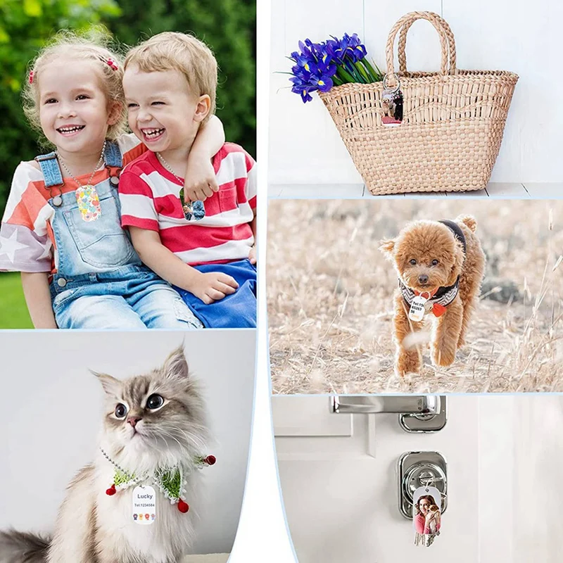 88 buah tag anjing aluminium kosong cap sublimasi, dengan rantai kalung rantai gantungan kunci pita panas untuk Pet ID, liontin