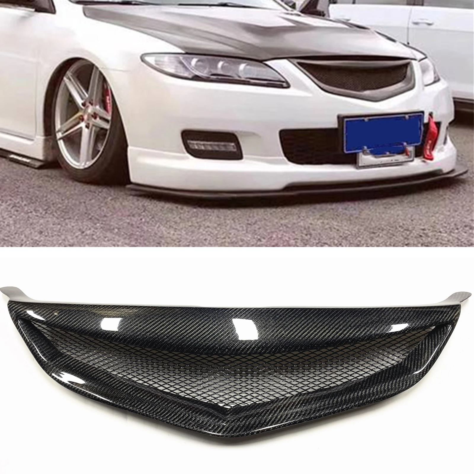 

Carbon Fiber Front Car Grille Grill Upper Bumper Hood Mesh Car Center Grid Replacement For MAZDA 6 2006-2010