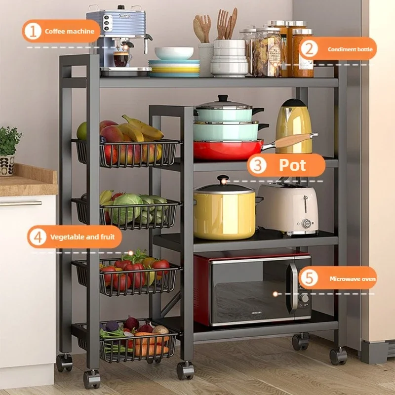 ‌Heavy-Duty Kitchen Shelf,5Tier Storage Rack,Freestanding Vegetable Organizer,Microwave&Cookware Cabinet with Adjustable Height