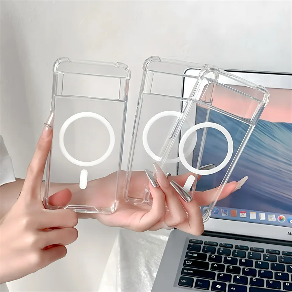 Funda magnética transparente para Google Pixel 8 9 10 11 Pro XL 9A 7A 8A 6 6A, para carga inalámbrica Magsafe, respaldo acrílico 2