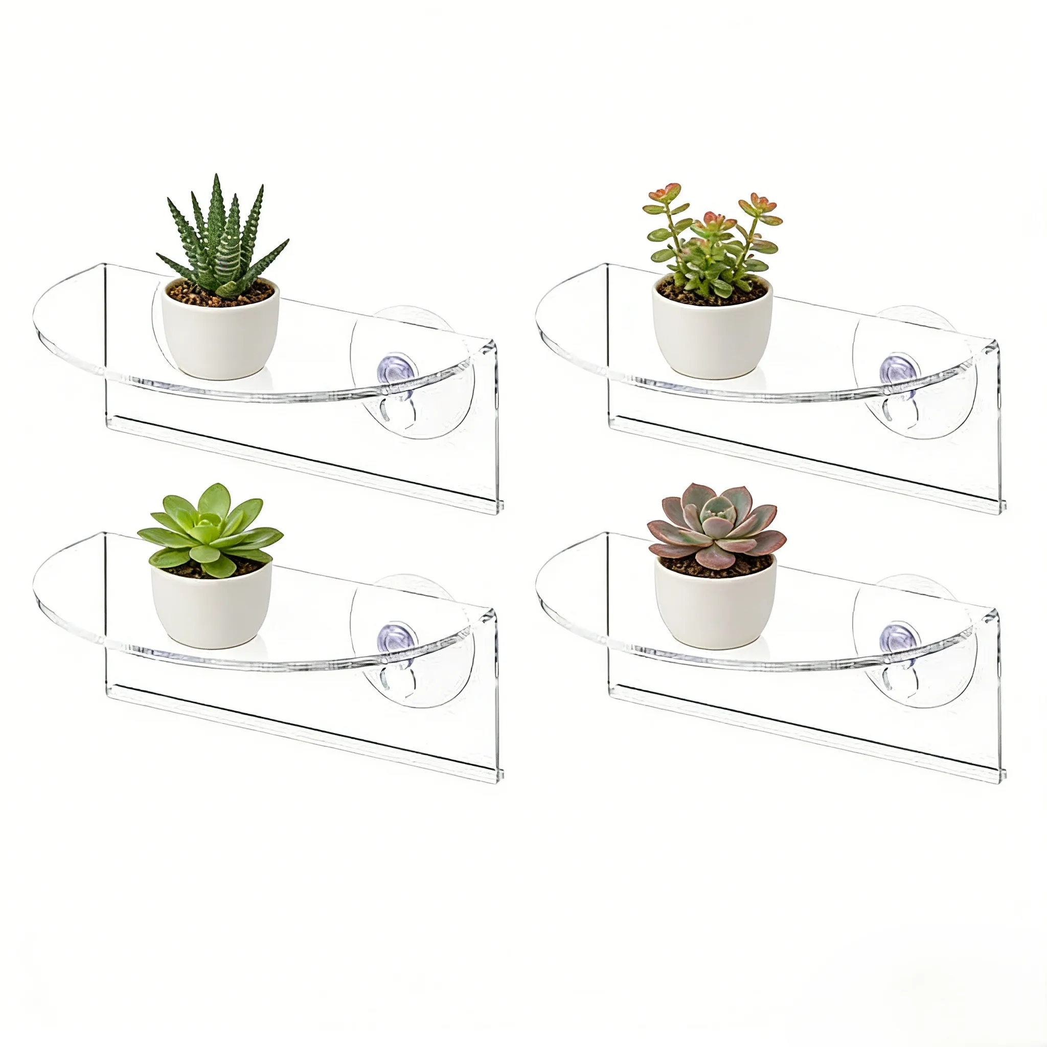 4 Pack Clear Suction Cup Floating Shelf For Window Plant Holder Fish Tank Home Decor Wall Storage Organizer