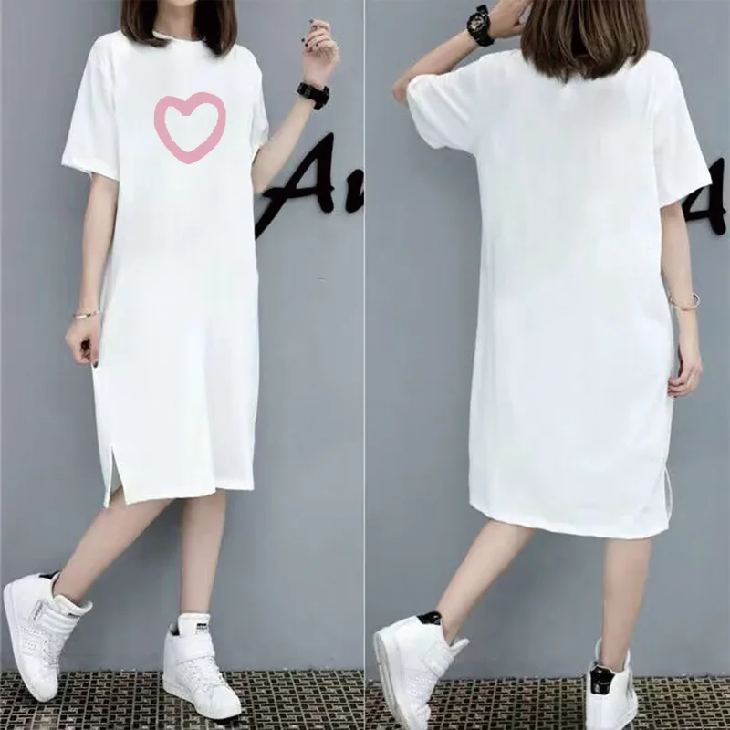 Summer Korean Love Printing New Trend Loose Short Sleeve Comfortable Women Short Sleeve Dress Large Size