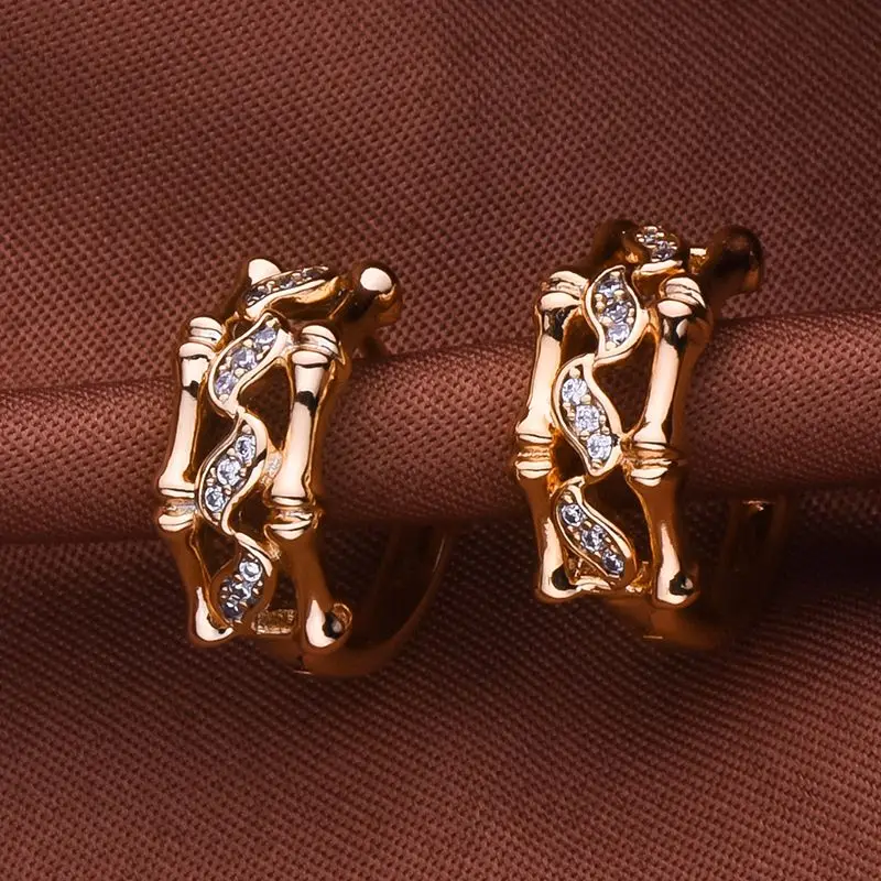 

Dckazz Classic Round Copper Earring Bamboo Shape Inlay Rhinestone Exquisite Durable Woman’drop Earring Jewelry