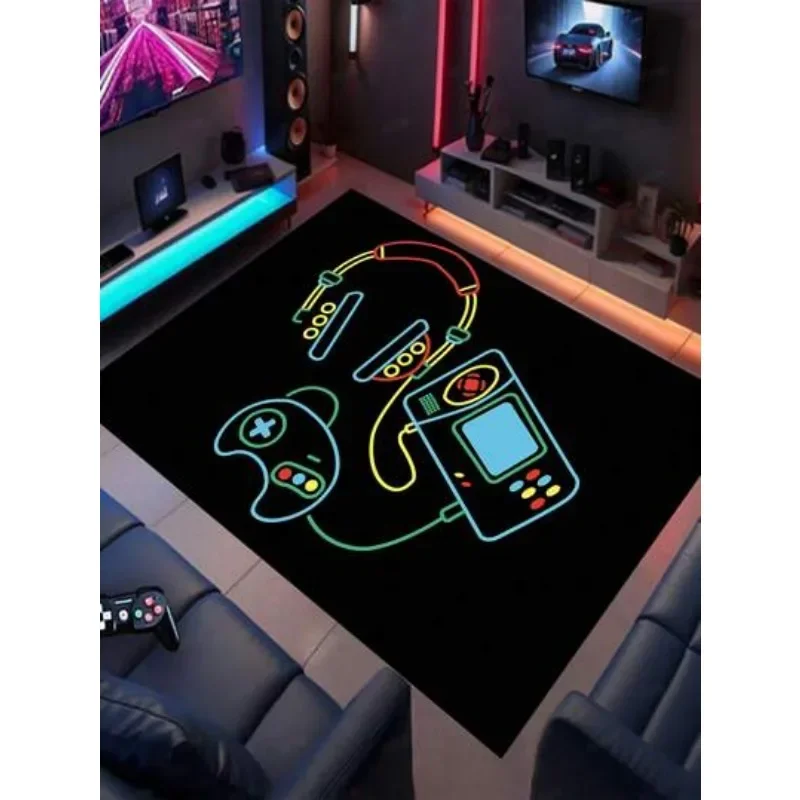 Gamepad Carpet Esport Gaming Room Home Neon Effect Decor Console Floor Mat Cartoon Carpet Large Area Rug Boys Room Decorate Gift