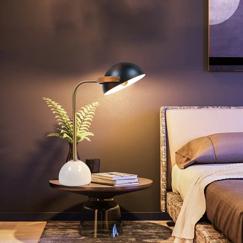 Nordic Modern Marble Desk Lamp Simple Study Bedroom Bedside Light Model Room Student Dormitory Reading Lamp Marble Decor Desk Li
