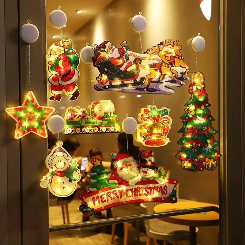 

Christmas Window Silhouette Lights Merry Christmas Door Hanger With Suction Cups Battery Powered Novelty Window Lights