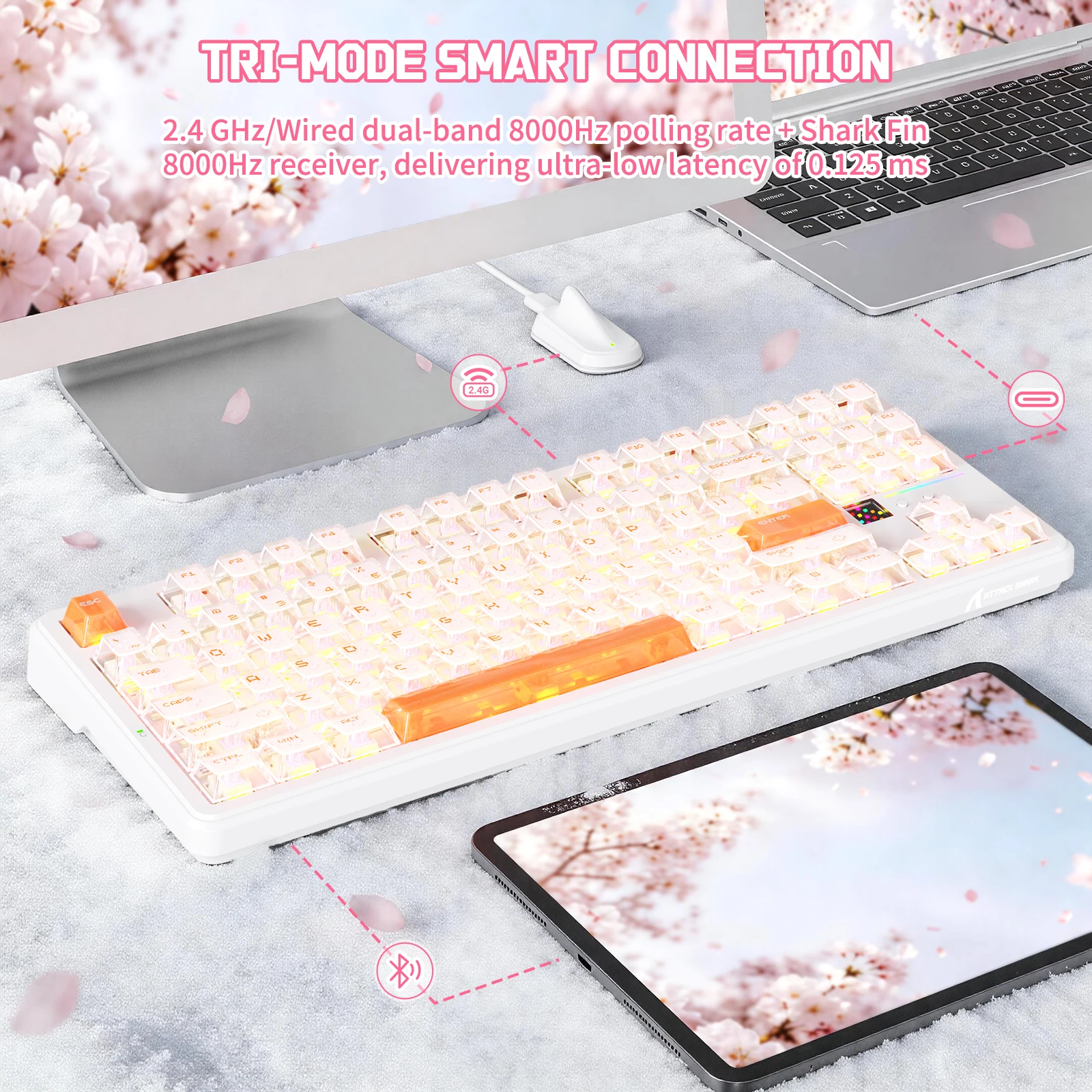 ATTACK SHARK X87ULTRA 8K Wireless Mechanical Gaming Keyboard 10000mAH Rechargeable Hot Swappable RGB Dot-matrix Display