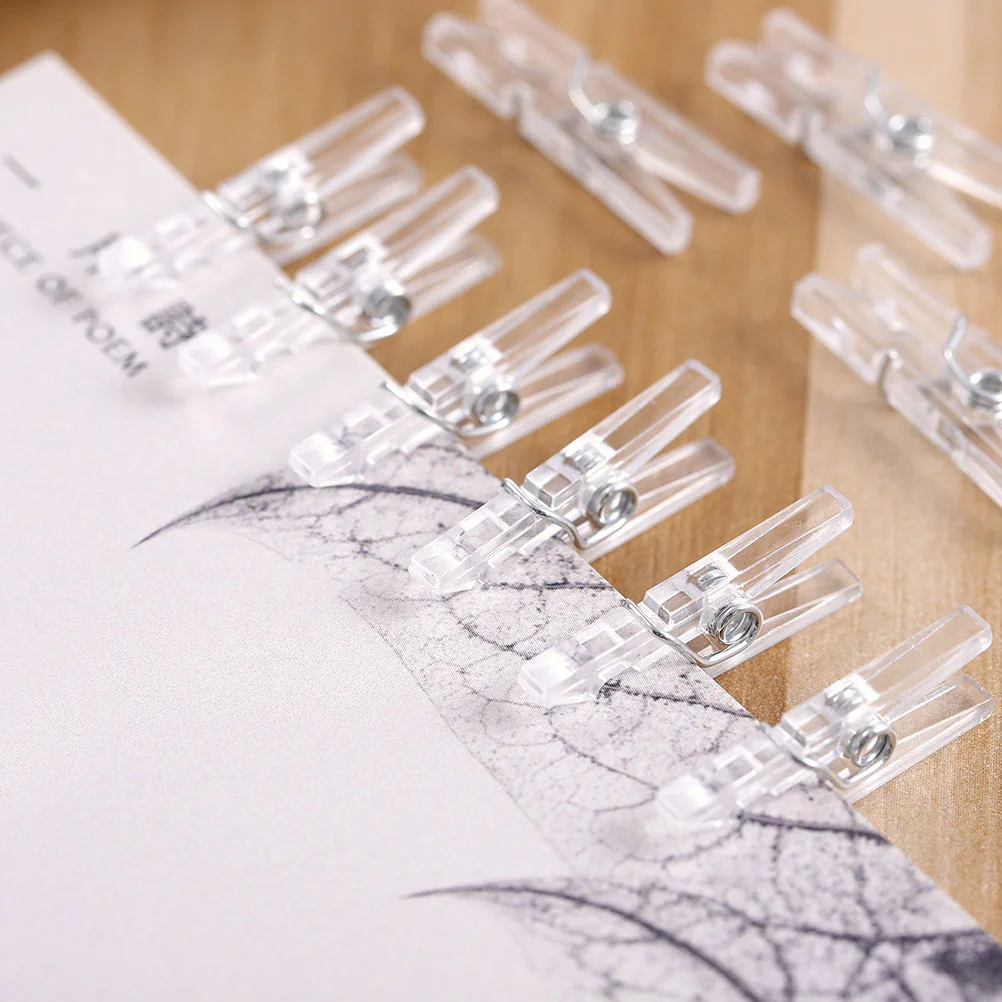 100 Pcs Little Clip Clothes Pins for Hanging Pictures Mini Tongs Serving Small Clips Clear Spring Clothpins Plastic