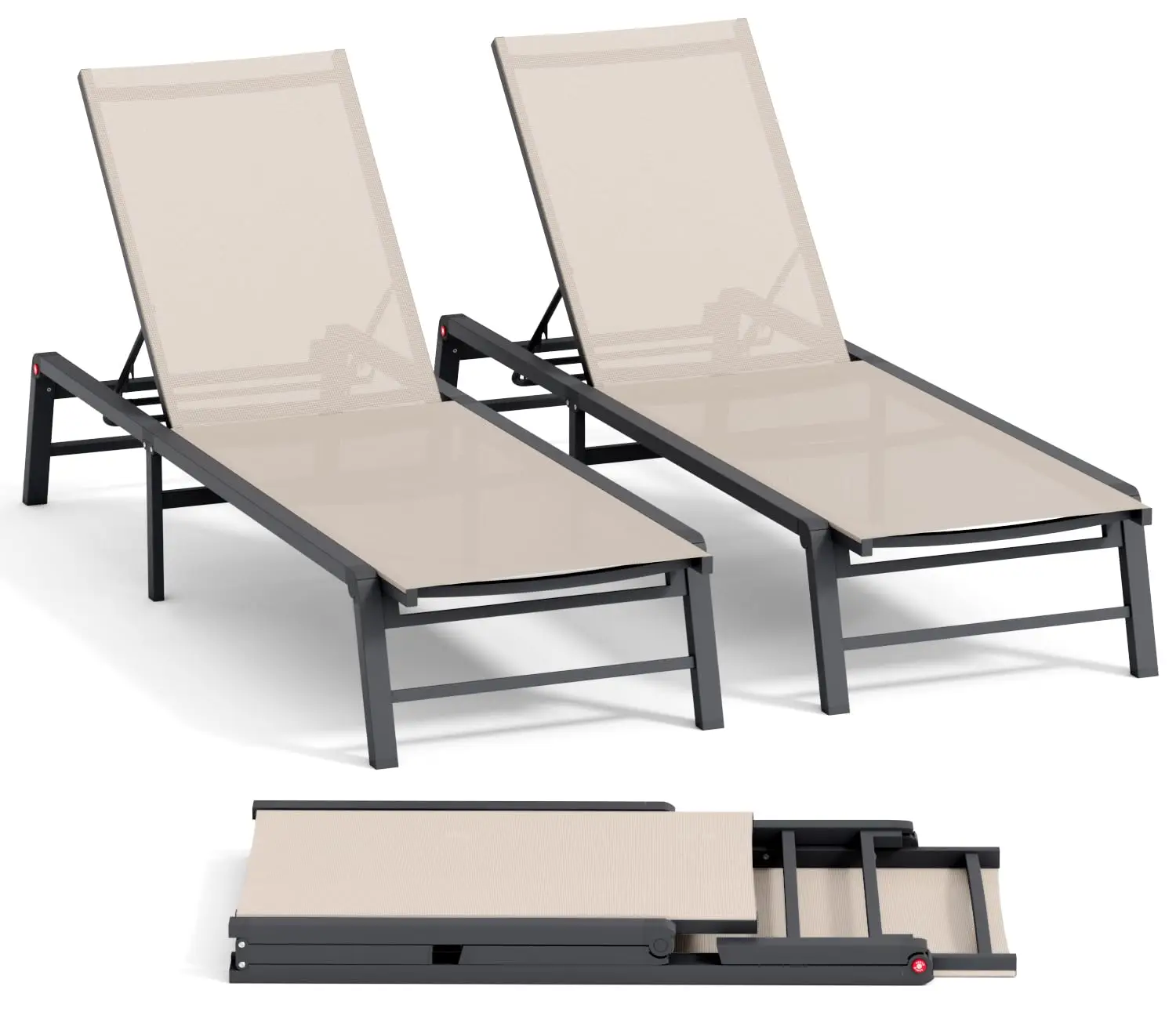 Aluminum Outdoor Chaise Lounge 2-Pack Foldable 5-Position Adjustable Backrest Pool Beach Lawn, Customized