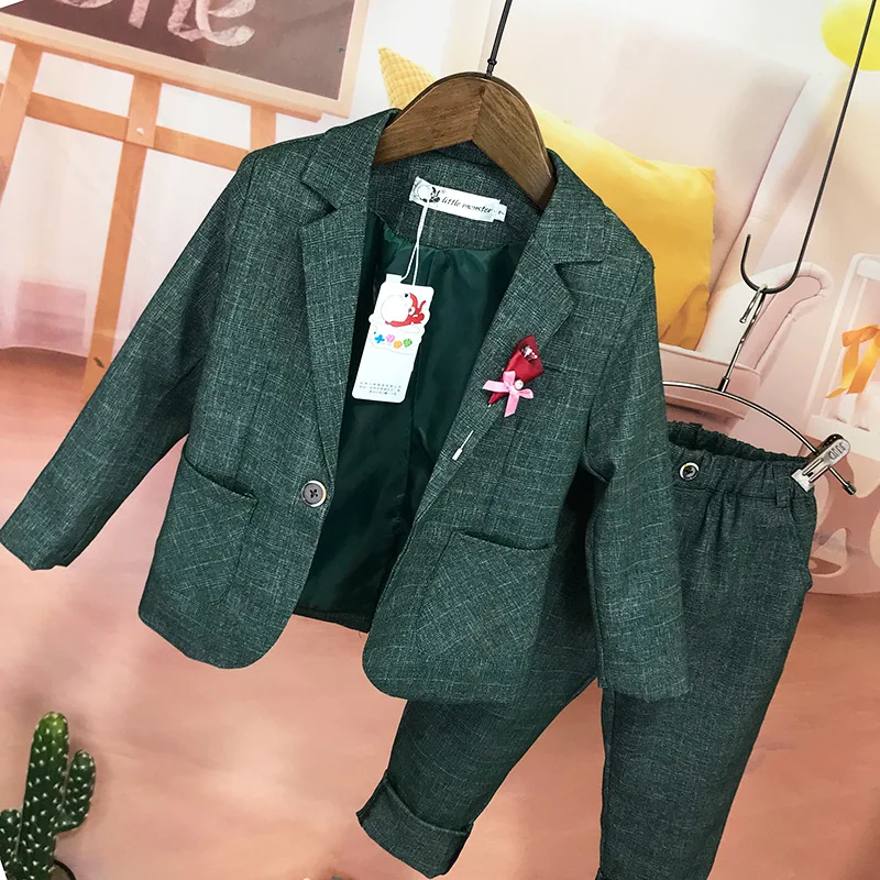 

Flower Boys Formal Solid Jacket+Pants 2Pcs Mariage Clothing Set Enfant Kids Wedding Suit Children Gentleman Performance Dress