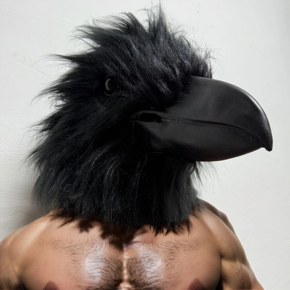 Adult Funny Bird Mask Black Latex Raven Horror Beak Cosplay Prop for Halloween Masquerade Joker Crow Costume Accessory