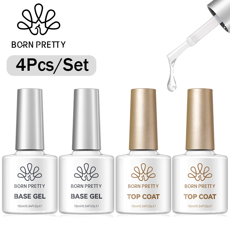BORN PRETTY 1/2/4 Stück Basis-Gel Top Coat Klarer Gel-Nagellack Set Abziehbarer UV-LED Funktionslack Semi-Permanent DIY Maniküre