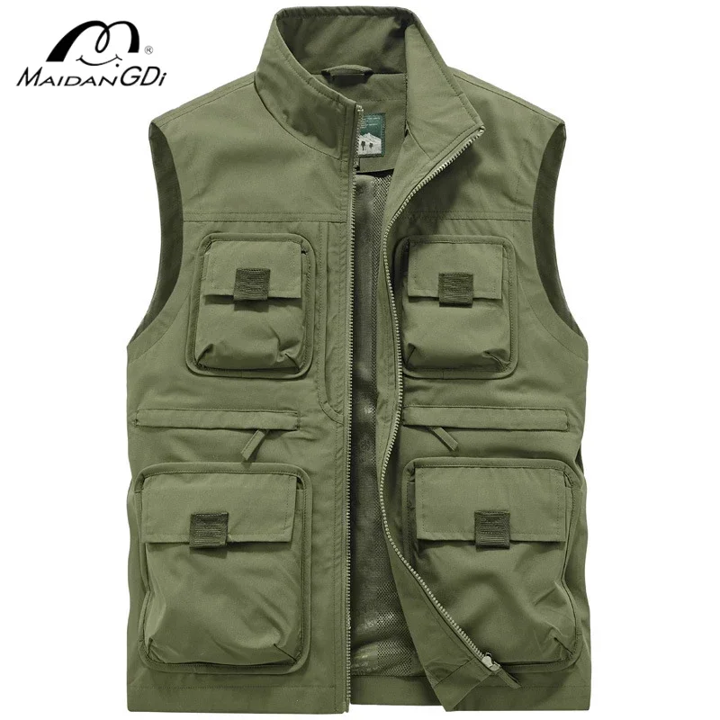 MAIDANGDI Men's multi pocket and multi-color zipper workwear travel fishing leisure photography outdoorMulti pocket zipper vest