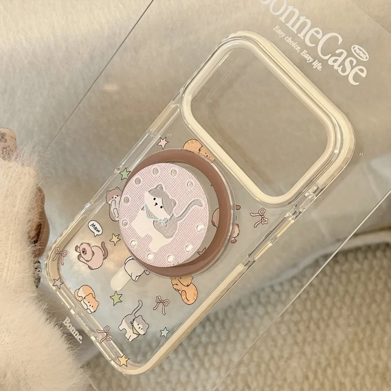 

Korean Cute Cat For Magnetic Griptok Holder Phone Finger Ring Stand Support For Magsafe iPhone 16 Girl Bracket