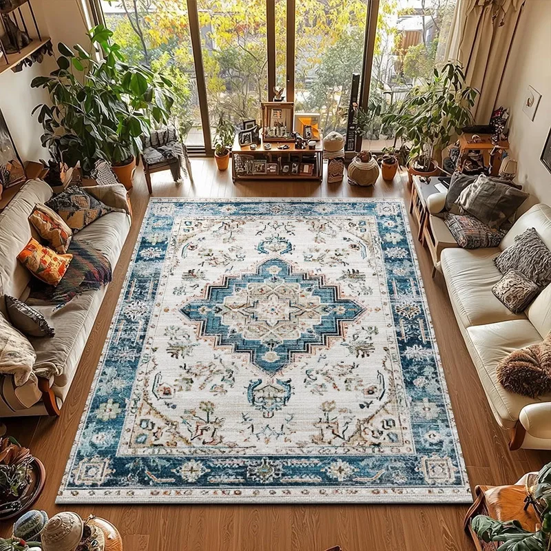

RAKKS Vintage Bohemian Moroccan Style Non-slip Entry Small Floor Mat Living Room Dining Room Study Sofa Bedside Velvet Carpet