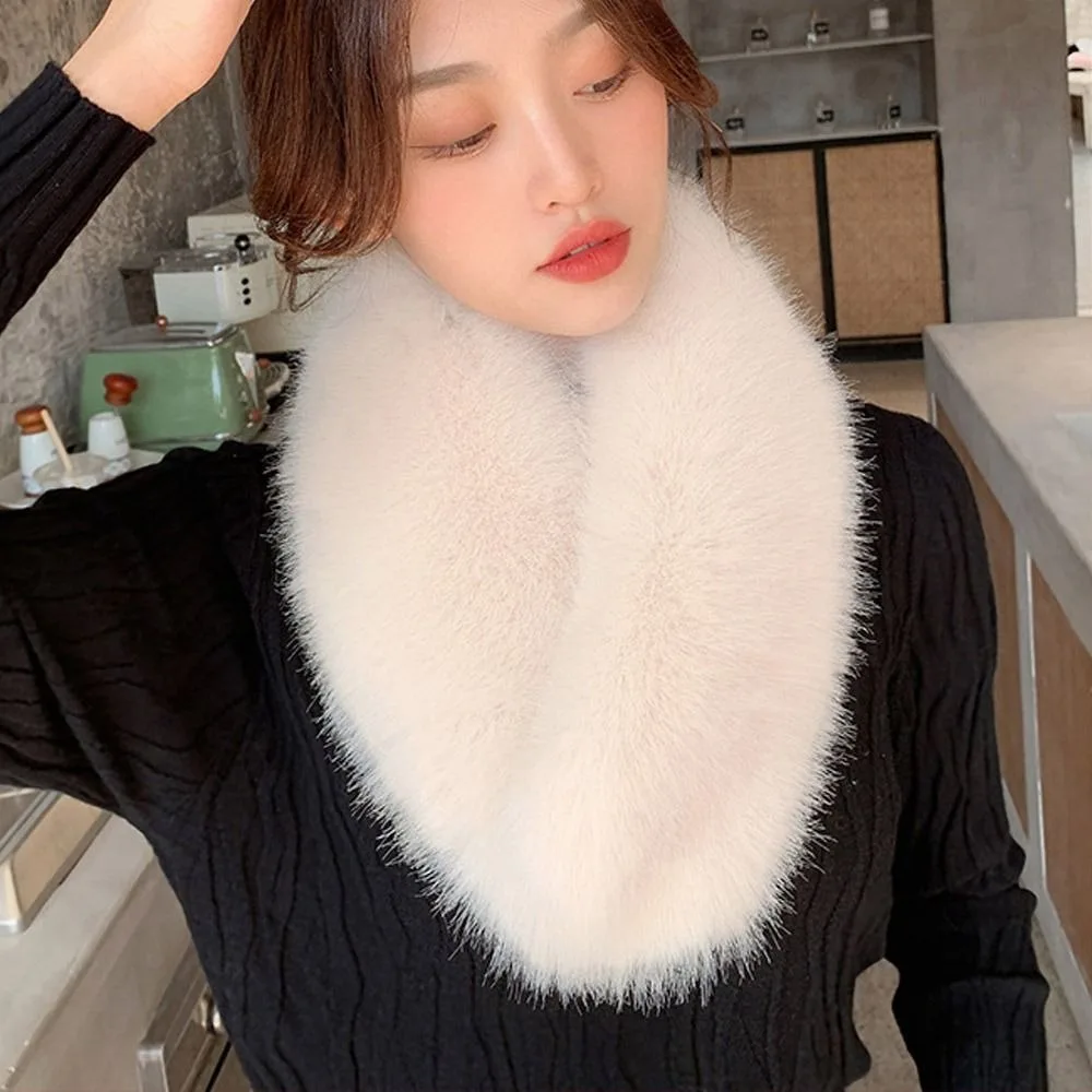 Double Sided Scarf Windproof Thick Warm Faux Fox Fur Neck Warmer Loop Circle Design Detachable Furry Neck Stole