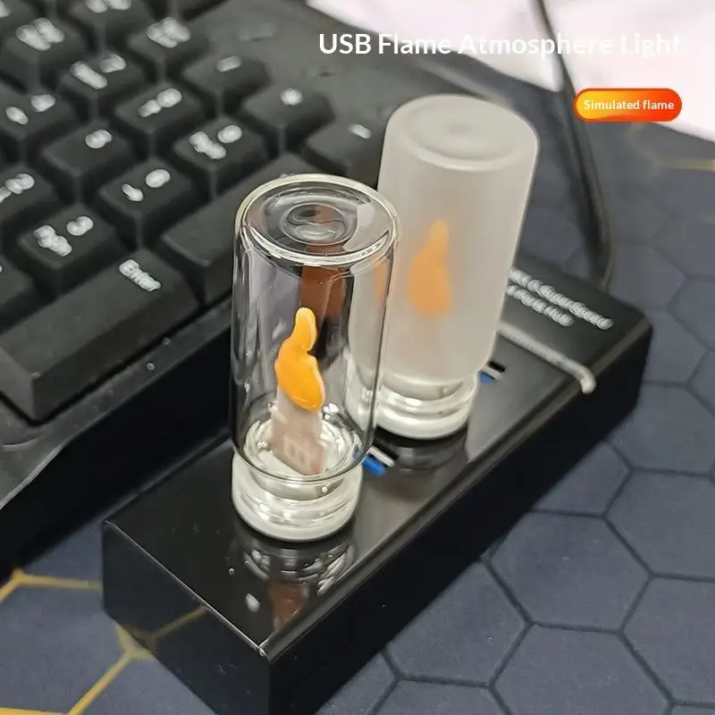 USB Vintage Style Flame Flickering LED Candle Night Light Clear Glass Retro Lamp for Cafe Shop Home Car Decor