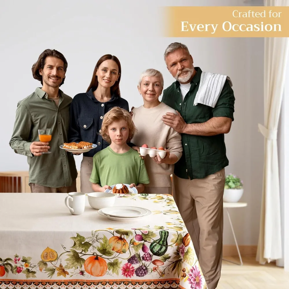 Cotton Rectangle Tablecloth 100% Cotton 60x120 Inches for Fall, Thanksgiving, Reusable Everyday Table Cover