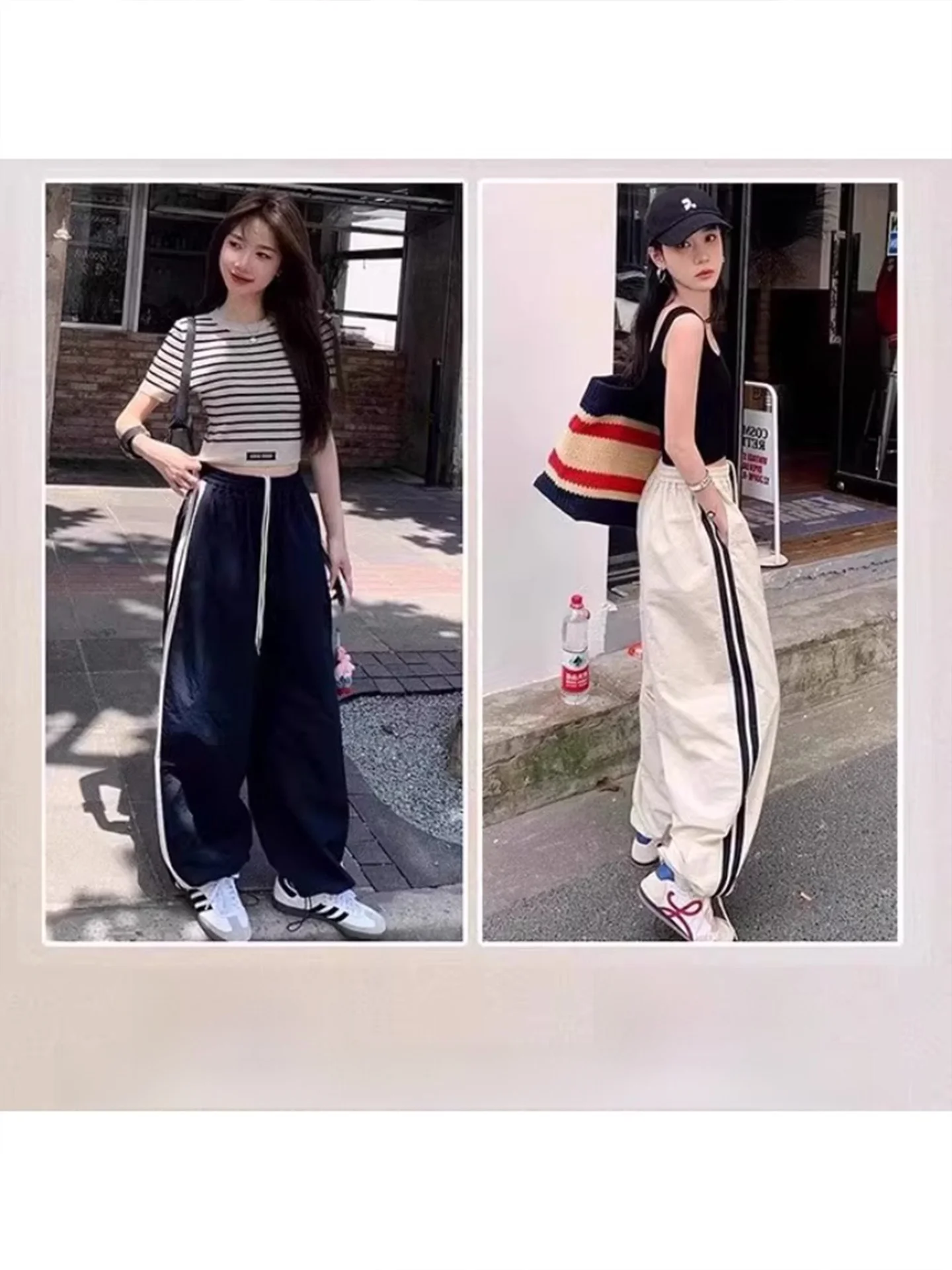 plus Size High Waist Wide Leg Striped Work Pants Women Summer Loose Casual American Style Quick Dry Long Trousers