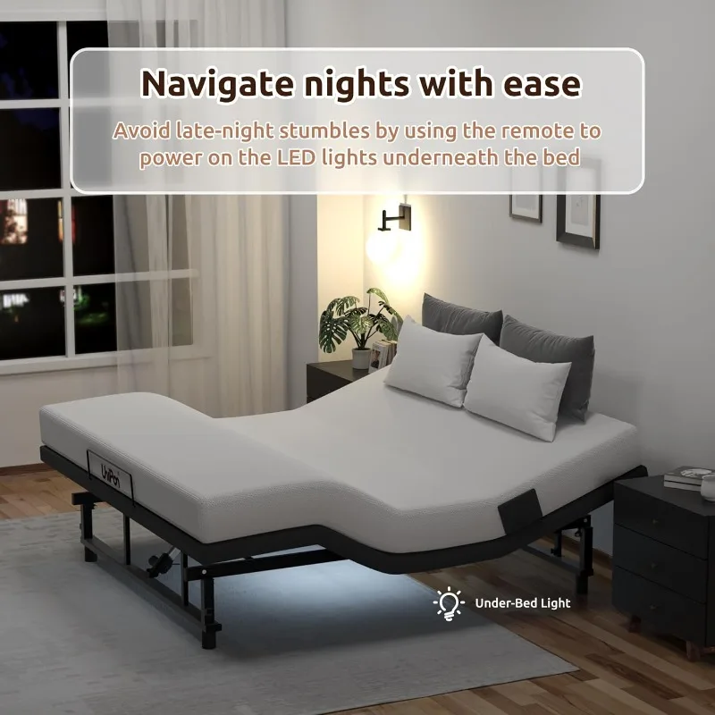 Adjustable Bed Frame Base King Size, Wireless Remote Control, Zero Gravity, Under Bed Lighting, USB Charging, Silent Motor