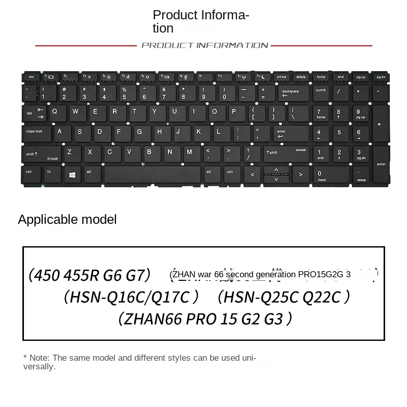 Suitable for replacement HP zhan66 pro 15 g2 g3 450 455 G6 G7 HSN-Q25C Q22C Laptop keyboard