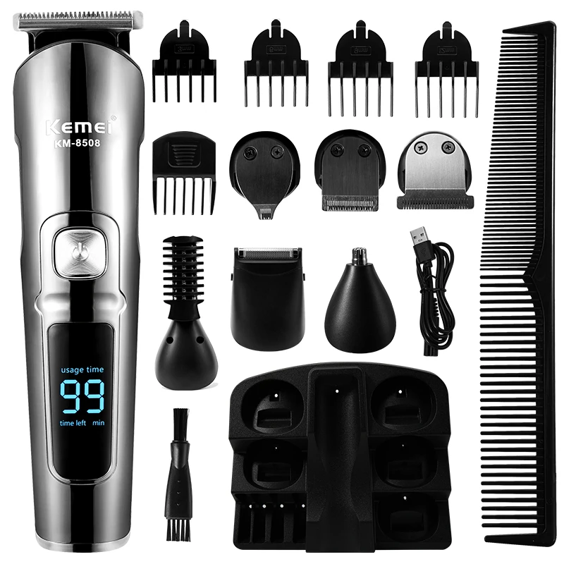 Professional Hair Clipper Rechargeable Beard Trimmer Men Electric Hair Cutting 6 in 1 Ceramic Blade Low Noise Barber Machine