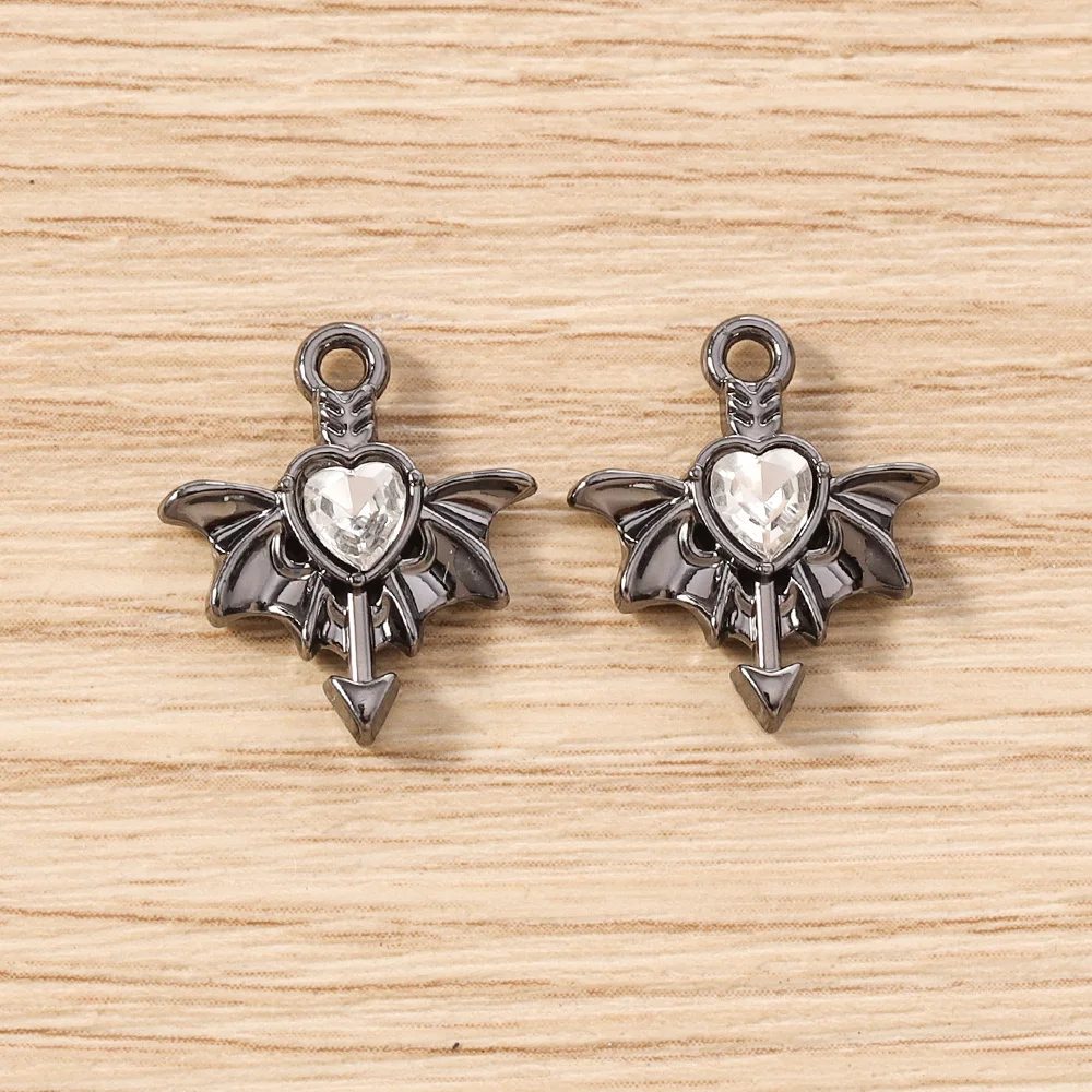 Tusember 5 Stück Gothic Kristall Metall Herz Flügel Charms Anhänger für Halsketten Ohrringe Armbänder DIY Schmuckherstellung Zubehör – Detail 15