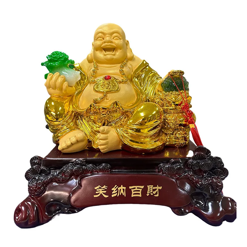 

￥#Smooth Sailing Laughing Buddha Resin Craft Chinese Style Good Luck & Wealth Ornament for Living Room for Entrance & Move-in