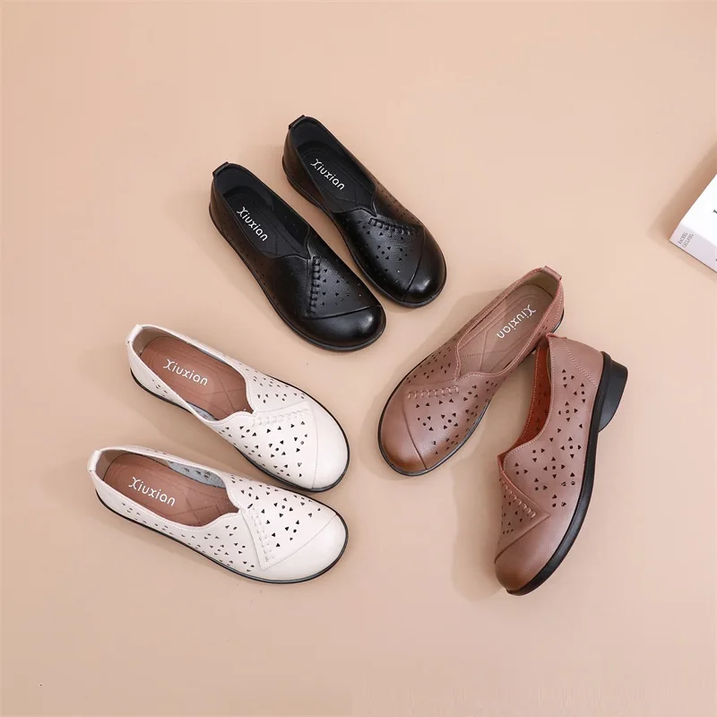 Slip On Shoes For Women Leather Sneakers Ladies Leather Moccasins Women\'s Loafers Autumn Ballet Flats Woman Shoes Black Loafer