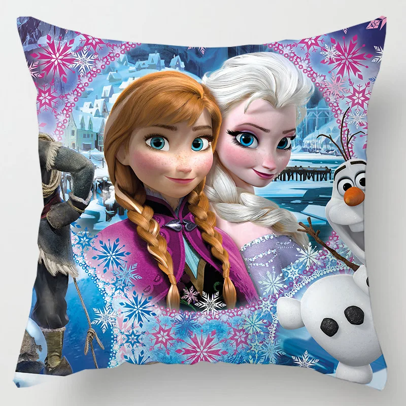 Disney Frozen Cushion Cover Anime Action Figure Elsa Anna Princess Short Plush Home Decorative Sofa Pillow Case