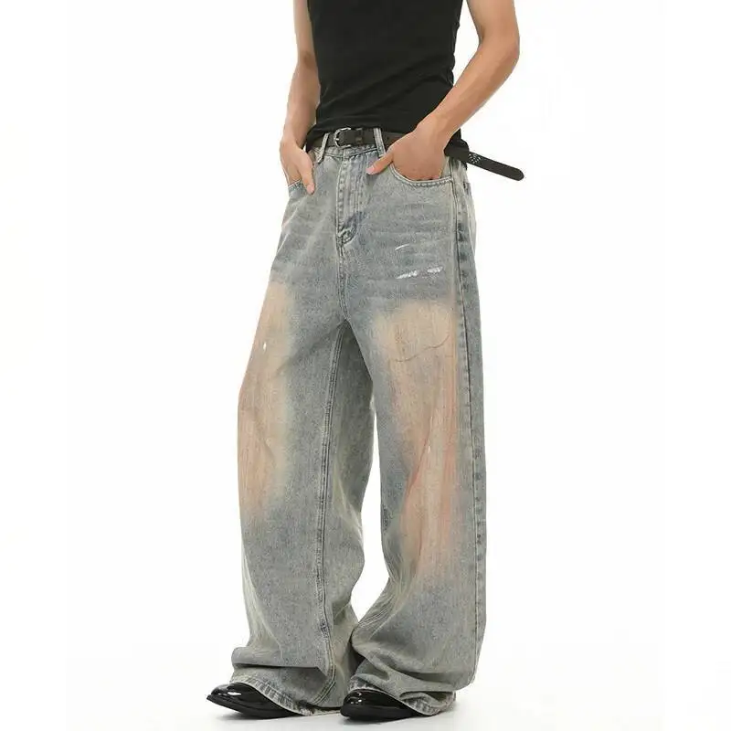 LUZHEN Design Printed Straight Knee Loose Paint Original 2026 Casual Jeans Men's Trendy Handsome High Quality Denim Pants JY9052