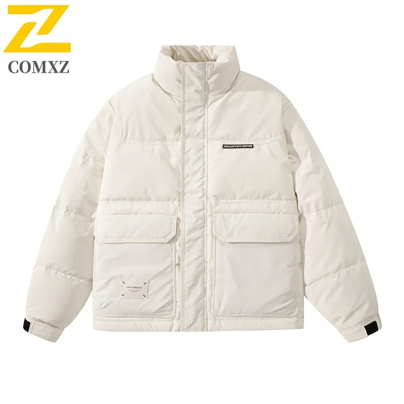 COMXZ Premium Mens Down Jacket Korean Style Fashion Thickened Warm Parka Stand Collar Outdoor Travel Lightweight Winter Coat