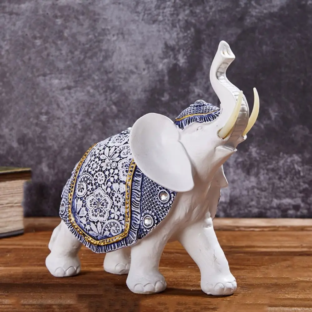 

Cute Lucky Elephant Figurine Chinese Traditional Wealth Elephant Statue Resin Crafts Handmade Animal Sculpture Feng Shui Decor