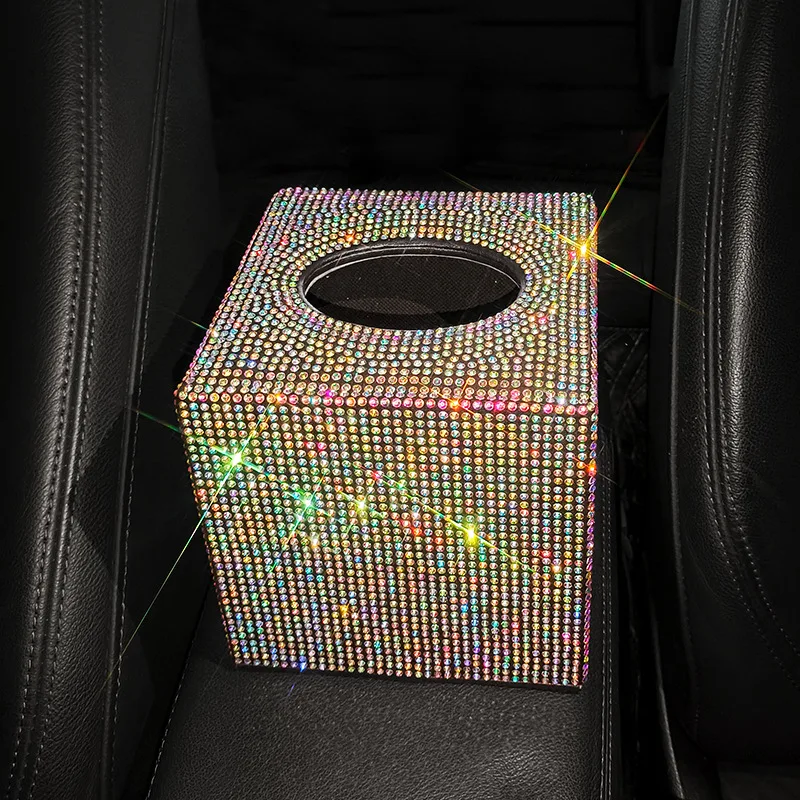 Luxury Rhinestone Tissue Box Car Tissue Container Desktop Napkin Holder Storage Box Toilet Paper Box Dispenser Home Decoration