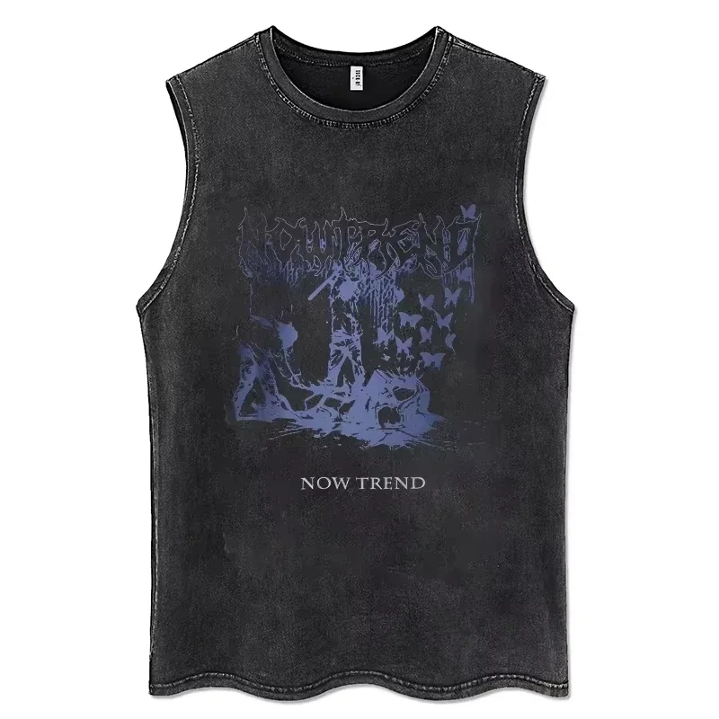 2025 Gothic Washed American Vintage Tank Tops Man Sleeveless Shirt Summer New Trendy Y2k Clothes Casual Gym Vest Oversized