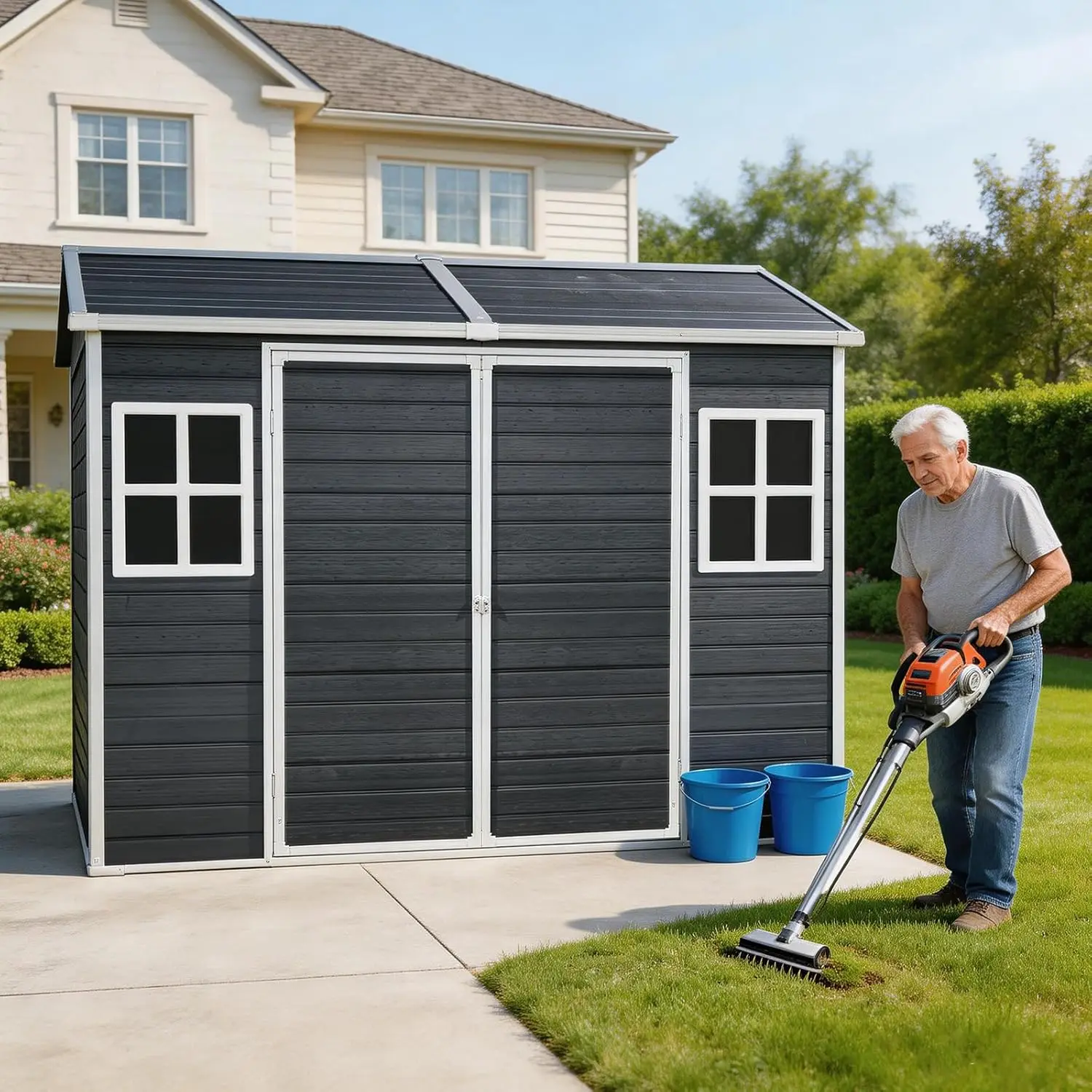 8x4 ft Resin Storage Shed with Floor Included for Garden Tools and Bike, Customized