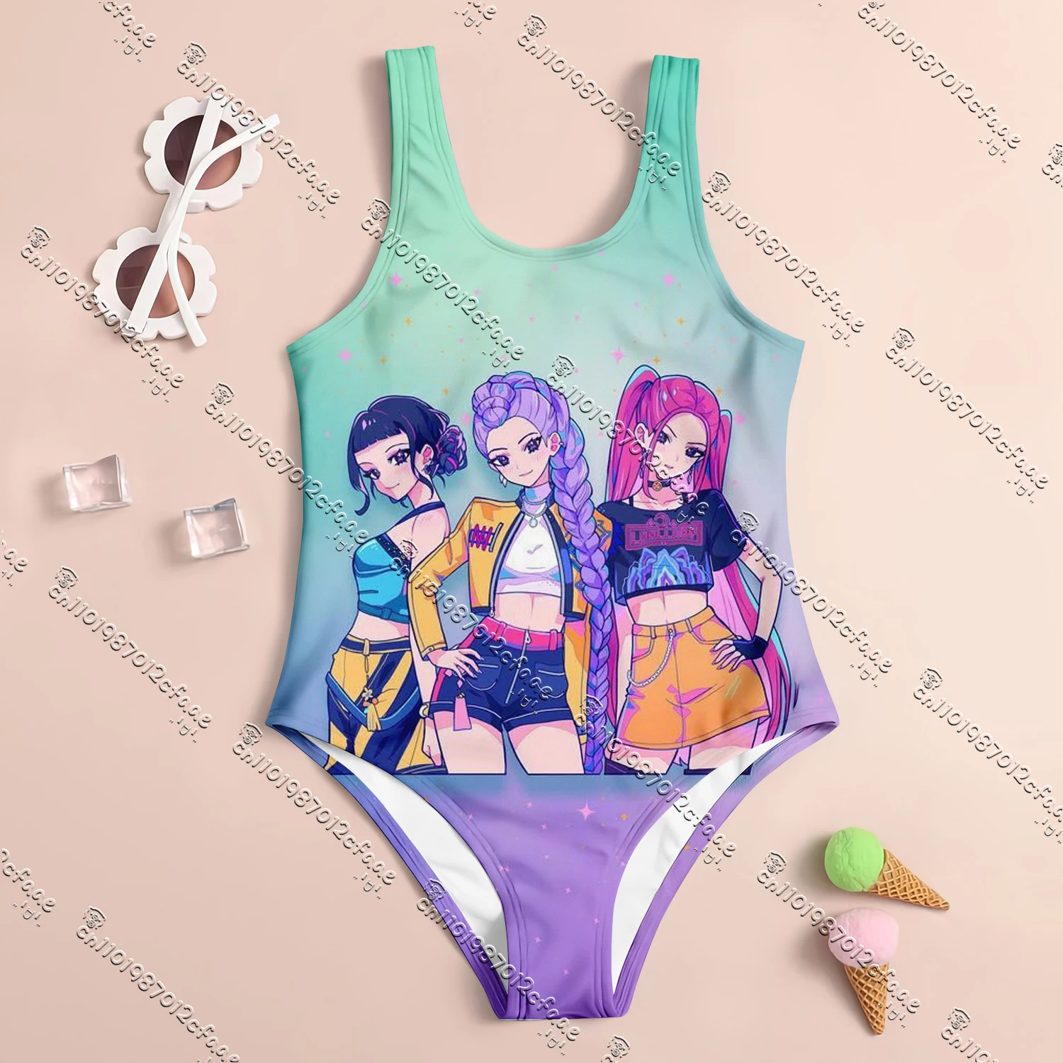 

MINISO, новый летний цельный купальник с 3D принтом «Охотники на демонов», детский женский купальник для девочек, быстросохнущая милая пляжная одежда