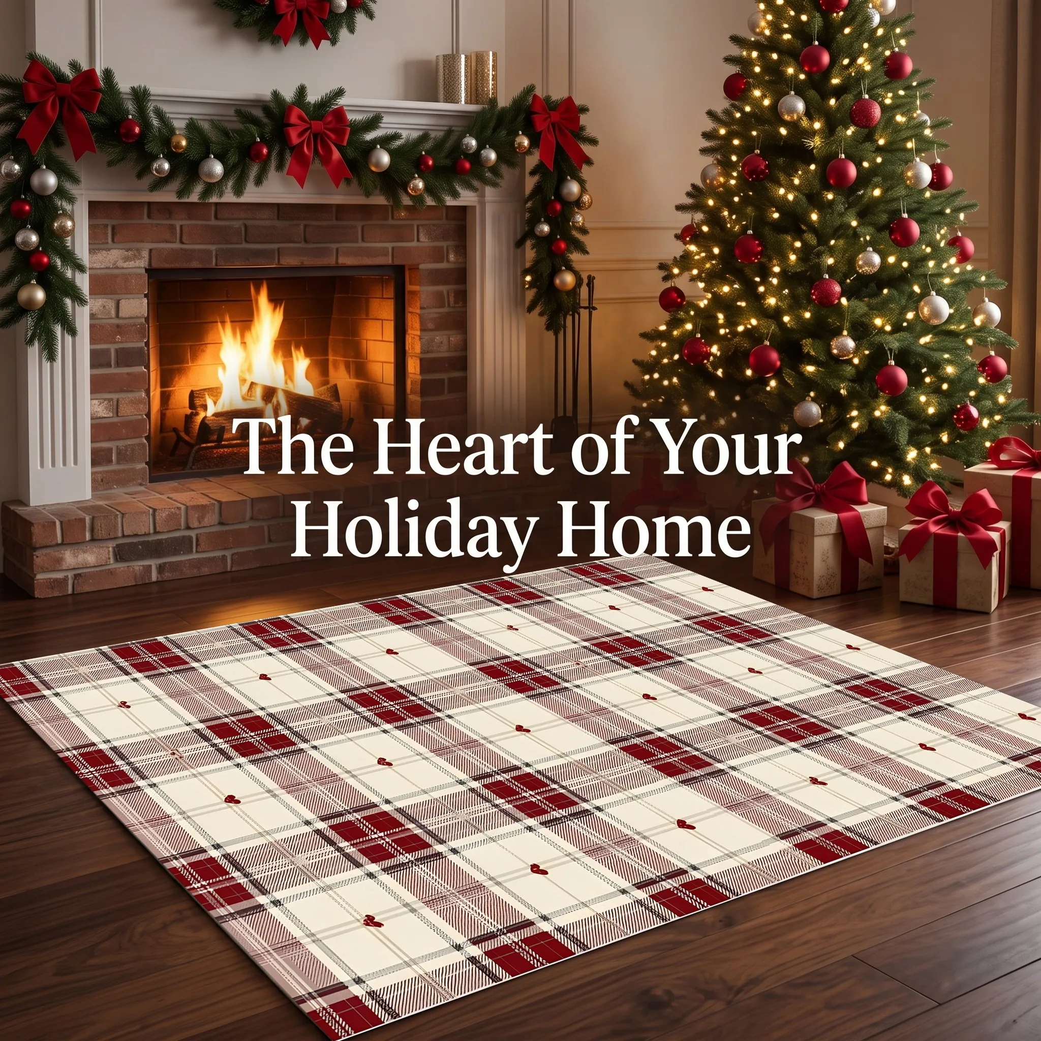 A Vintage-Style Velvet Rug with a Pink and White Checkered Pattern and Small Hearts, Perfect for the Living Room, Bedroom, or Bedside Creates a Warm and Inviting Atmosphere for Autumn and Winter.