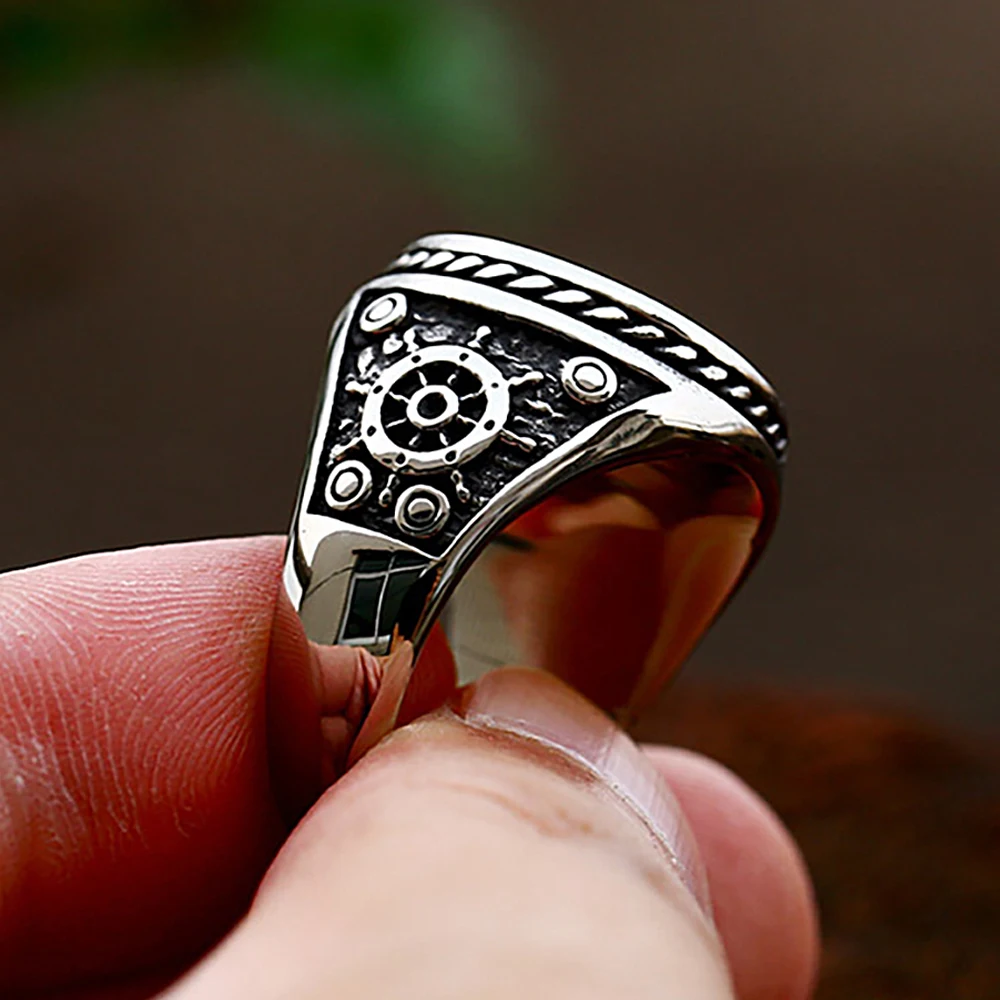 Vintage Unique Double Knife Pirate Skull Ring Gothic Stainless Steel Skull Ring for Men Boys Amulet Jewelry Gift Dropshipping