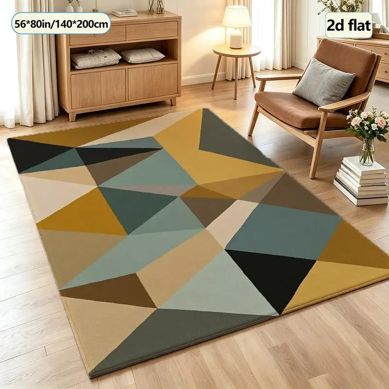 Retro Multi-Color Triangular Geometric Carpet Non-Slip Carpet Floor Mat Washable Indoor Living Room Bedroom Home Floor Mat