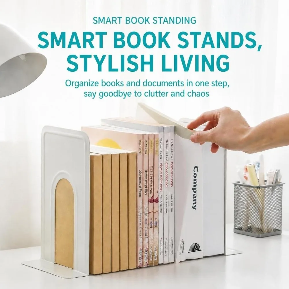 2Pcs Durable Metal Metal Bookends T-Shape Non Slip Book Stopper Round Top Desktop Bookshelf Organizer Gift