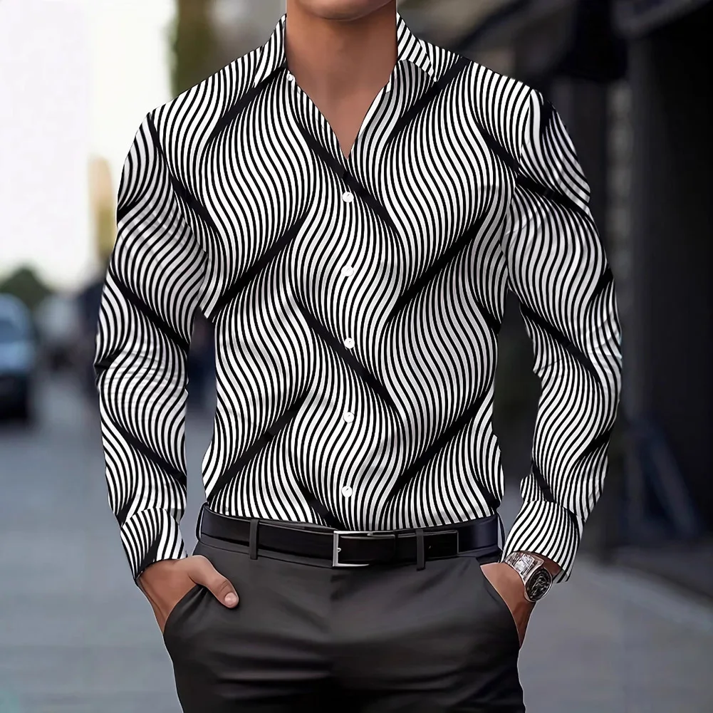 

Men's Casual Shirts Long Sleeve Stretch Buttoned Turn-down Collar Soft Printing Shirts Male Fashion Party Daily Shirt