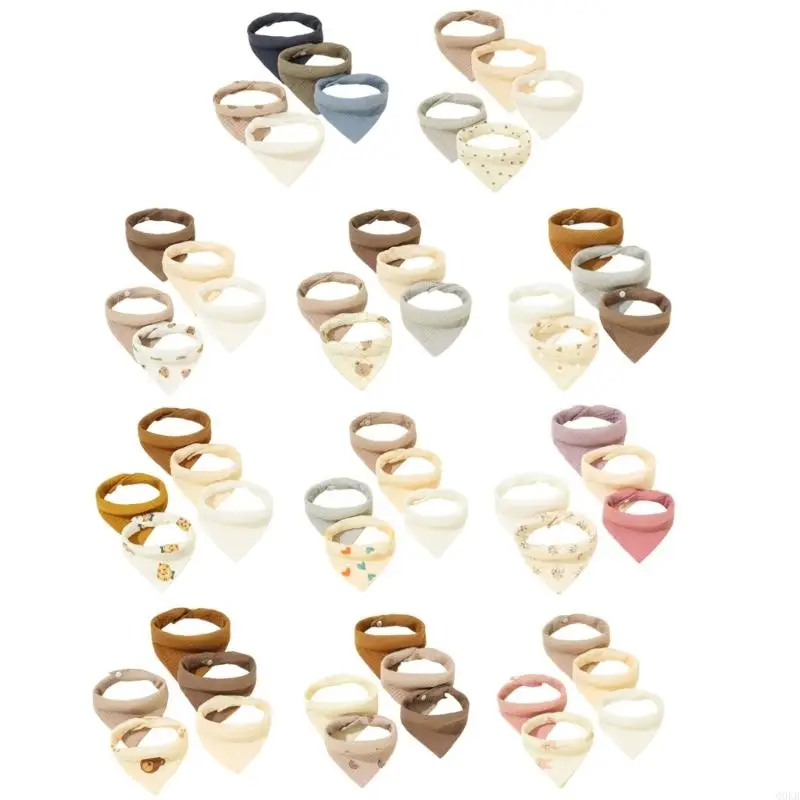 

Q0KB Baby Bib Soft Breathable Drool Bib Cotton Burp Cloth Snap Bibs Infant Teething Bib Print Neck Scarf Nursing Supply 5PCS