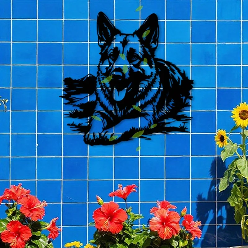 1pc Rustproof Metal German Shepherd Iron Wall Art Weather Resistant Pet Sculpture Indoor Outdoor Home Decor